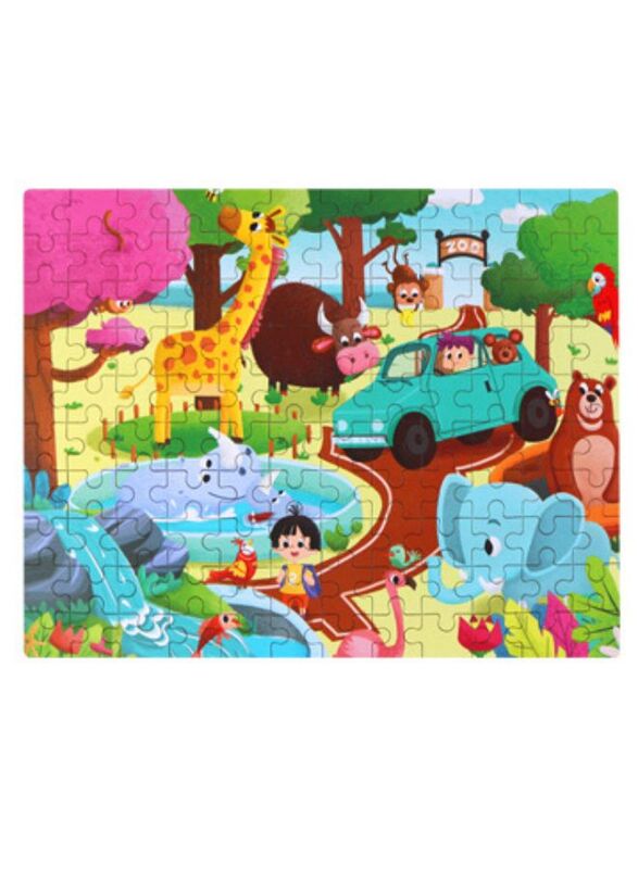 Wooden Jigsaw 120 Pieces Cartoon Animals Fairy Tales Puzzles Children Wood Early Learning Set Montessori Education Toy Kids Gift, Zoo