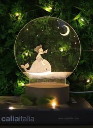 3D Acrylic Night Light Table Lamp with Wooden Base, Best Gift for Birthday, Anniversary, and Home Decor (Girl with moon)