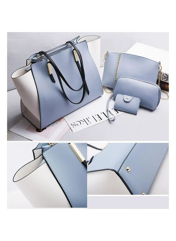 Womens Fashion Tote Handbags Ladies Leather Shoulder Strap Bags Crossbody Purse Clutch Sets 4pcs, White