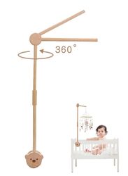 85.5 CM Wooden Baby Bed Musical Mobile Crib Arm with Music Box Baby Mobile Holder for Nursery Decor, Infant Bed Mobile Arm Holder