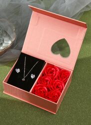 Romantic Valentine's Day Gift Box, Rose-themed Jewelry Packaging Box for Rings, Bracelets, and Necklaces, Perfect Surprise for Valentine, Mother's Day and Anniversary (Without Necklace)