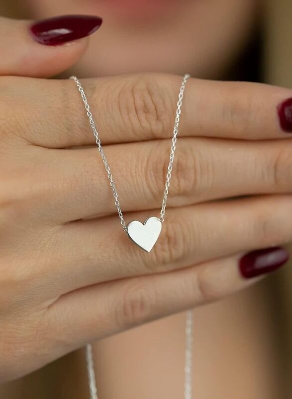 Simple Silver Love Heart Pendant Necklace Choker Chain , Valentine's day Necklace for women, girls and teens.