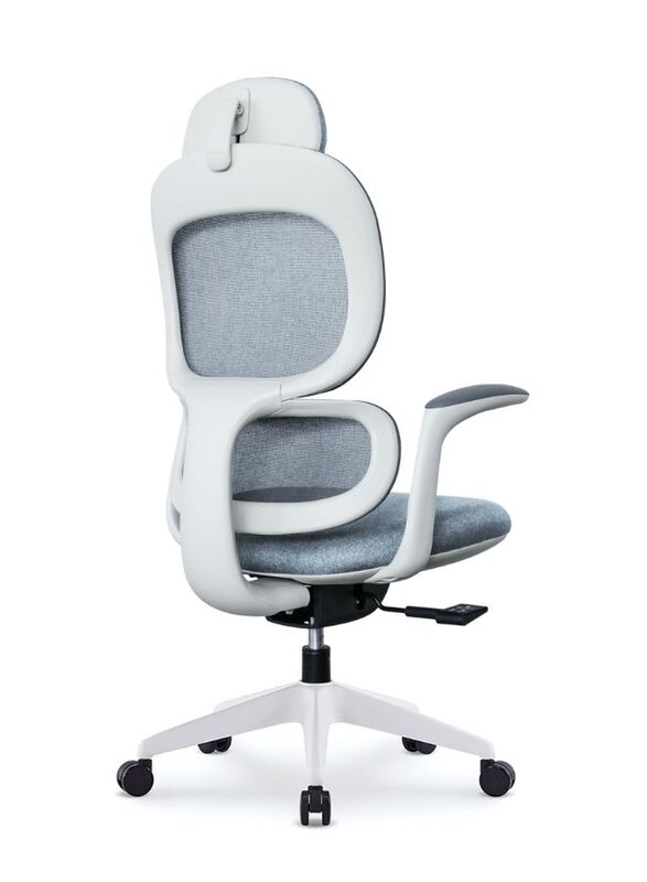 Modern Executive Ergonimic Office Chair With Sliding Seat and Headrest, White Frame for Office, Home and Shops, Grey