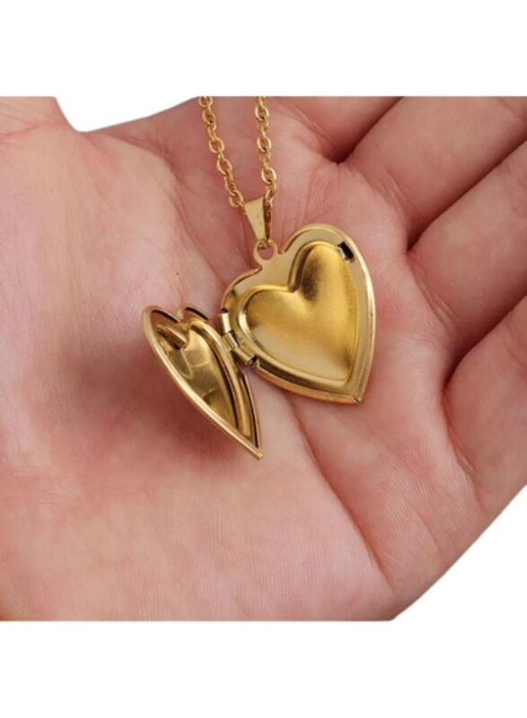 Stainless Steel Photo Locket Necklace Open Heart Pendant Necklaces For Women Jewelry Family Birthday Gift, Gold