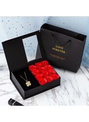 Valentine's Day Gift Box with clover necklace: Eternal Rose, Soap Flowers, Jewelry Gift Box for Valentine's Day, Mother's Day, Wedding and Anniversary
