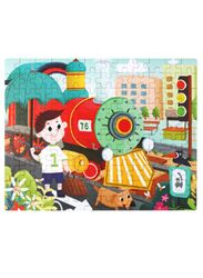 Wooden Jigsaw 120 Pieces Cartoon Animals Fairy Tales Puzzles Children Wood Early Learning Set Montessori Education Toy Kids Gift, Train