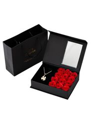 Valentine's Day Gift Box with clover necklace: Eternal Rose, Soap Flowers, Jewelry Gift Box for Valentine's Day, Mother's Day, Wedding and Anniversary