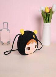 Cute Little Baby Plush Shoulder Bags/Wallets For Girls, Plush Shoulder Bags with Strap for Kids Coin Purses Cute Princess Handbags Kids, Accessories for Girls, Black