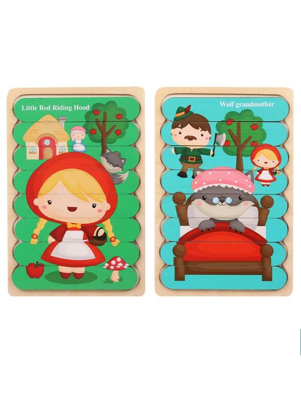 Wooden Toy 3D Double-sided Jigsaw Bar Puzzles Children’s Creative Story Stacking Matching Puzzle Early Educational Toys