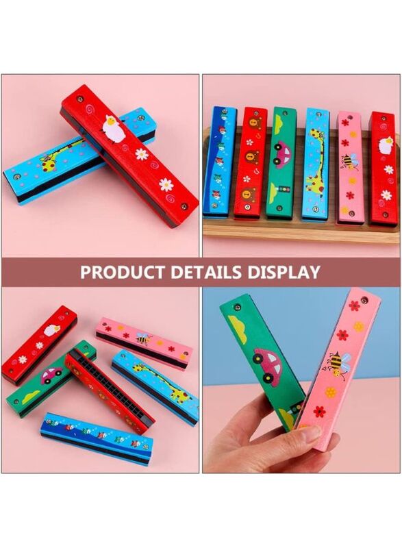 Kids Harmonica Wooden Children Harmonica Toys Colored Printed Diatonic Harmonica Mouth Organ Early Educational Musical Instruments, Design 10