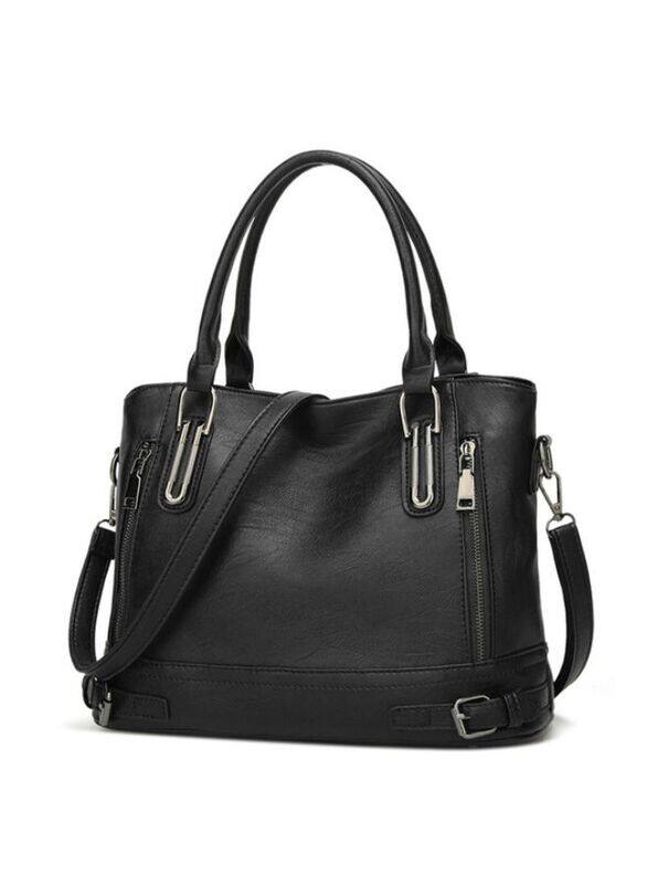 

Generic Ladies Leather Handbag Designer Top-Handle Bag Vintage Tote Crossbody Shoulder Bag Fashion Clutch for Women - Black