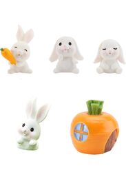 5 Pieces Easter Miniature Mini Rabbit Figures Rabbit Animal Figures Toy Cake Topper Play Set for Aquarium Fairy Garden Dollhouse Planter Decor