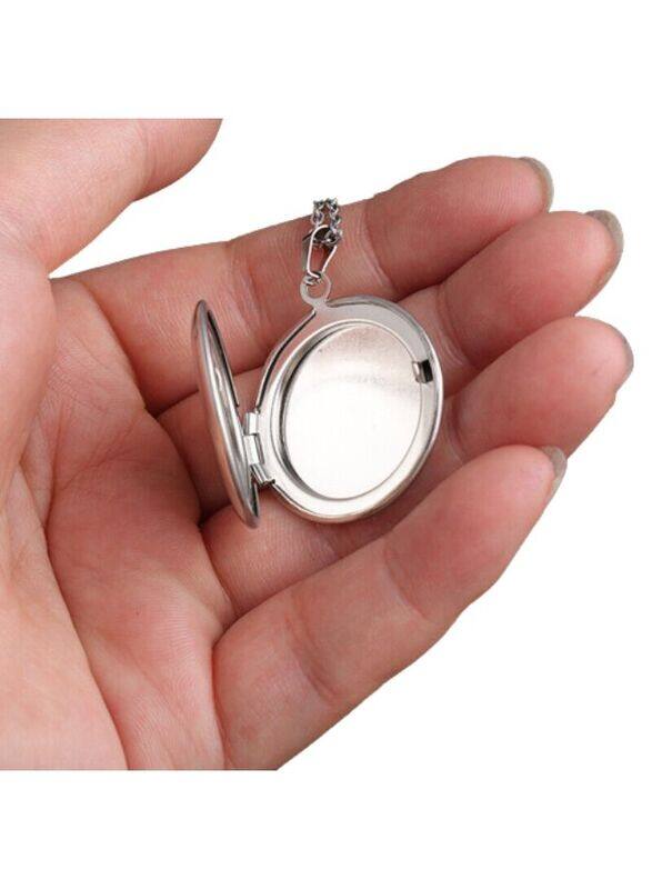 Stainless Steel Photo Locket Necklace Open Round Pendant Necklaces For Women Jewelry Family Birthday Gift, Silver