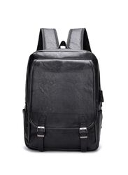 Stylish Black Leather Laptop Backpack - Fits 15.6 Inch Laptops - Ideal for Work, School, and College