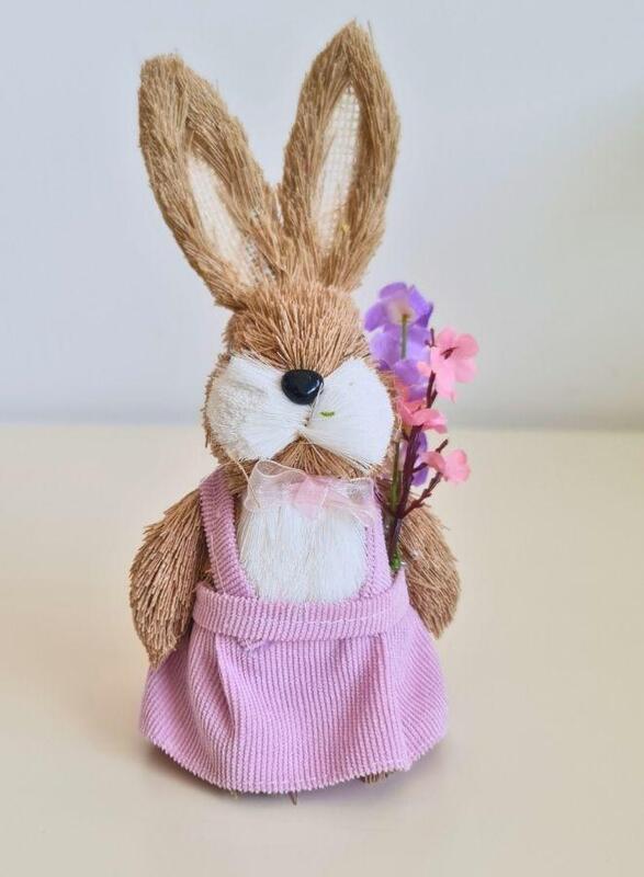 Fatio Easter Bunny Simulation Straw Rabbits Ornament Crafts Decoration for Yard Sign Garden, Living Room, Bedroom (19cm)