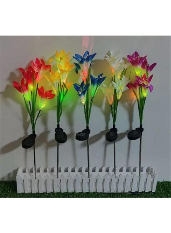 Beautiful Romantic Waterproof Solar Powered LED Simulation Lily Flower Light Lamp Landscape Lighting With Stake For Outdoor Garden Yard Lawn Path Balcony Party Decoration, Red