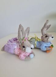 Easter Set of 2 Bunny Simulation Straw Rabbits Ornament Crafts Decoration for Yard Sign Garden, Living Room, Bedroom