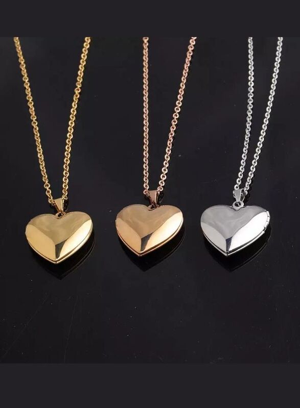 Stainless Steel Photo Locket Necklace Open Heart Pendant Necklaces For Women Jewelry Family Birthday Gift, Gold