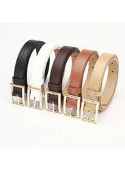 Elegant White Simple and Versatile Leather Belt for Women, Coffee - Size 115*2.4cm