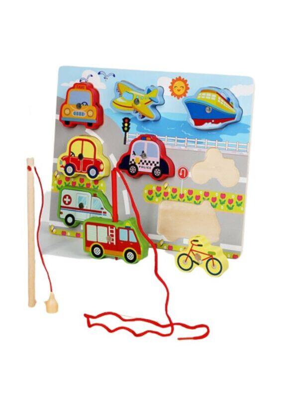 

Generic Wooden Magnetic Fishing Game Toys Set with Fish Rod, Cognition Fish Rod Toys Parent-child Interactive Early Educational Toy, Transportation