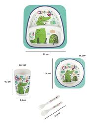 5PCS Unbreakable Kids Plate and Bowl Set for Healthy Mealtime, Bamboo Children Dishware Set with Plate, Bowl, Cup, Fork and Spoon, BPA Free Dishwasher Safe, Crocodile