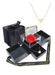 Handmade Preserved Rose Flower Jewelry Storage Box and Heart Pendant Necklace Greeting Card and Bag included, Rose Gift for Girlfriend/Mother/Wife on Anniversary Valentine's Day Mother's Day