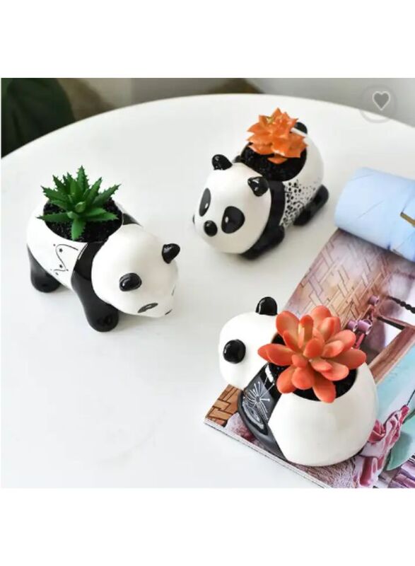 3 Pcs Lovely Panda Succulent Ceramic Flower Pot Cute Animal Mini Green Plant Basin Planter Home Decoration Fairy Gardening