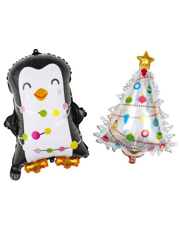 2 pcs Christmas Decoration Foil Balloon Party Supplies for parties, celebrations, and decorating (Penguin & Christmas Tree)