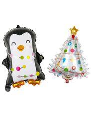 2 pcs Christmas Decoration Foil Balloon Party Supplies for parties, celebrations, and decorating (Penguin & Christmas Tree)