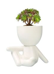 Ceramic Succulent White Plant Pot Creative Human Shaped Small Cactus pots Flower Pots Mini Plant Planters for Desktop Usage Home Decoration, Man 1