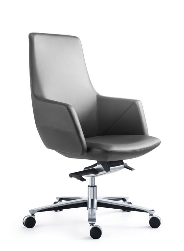Luxury Swivel Black Leather Computer Furniture Executive Ergonomic Office Chair without Headrest, Grey