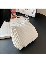 Minimalist Ruched Design Bucket Bag For Women, White