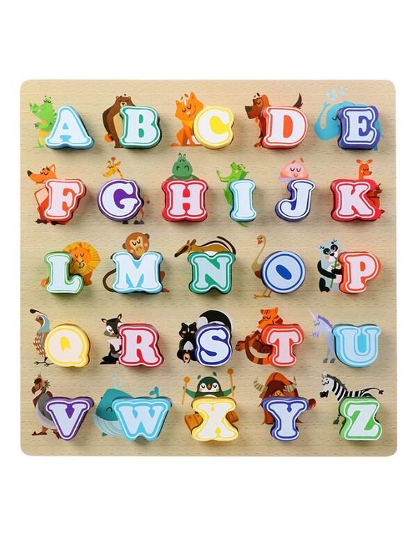 Alphabet Puzzle, Kids Early Development Toy, 3D Wooden Alphabet Capital and Small Letters