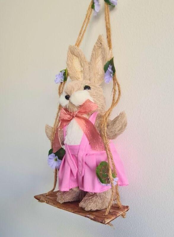 FATIO Easter Bunny Figure Handmade with Straw Party and Easter Gift Decoration Home Decor (46 cm)