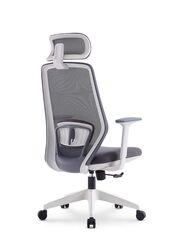 High Back Mesh Office Executive Chair With Headrest, Height Adjustable White Frame Chair, Grey