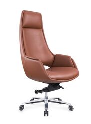 Modern Stylish Height Adjustable High Back Executive Office Chair with Genuine Leather Seats for Office, Home, Brown