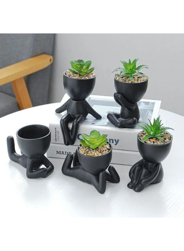 Ceramic Succulent White Plant Pot Creative Human Shaped Small Cactus pots Flower Pots Mini Plant Planters for Desktop Usage Home Decoration, Man 3