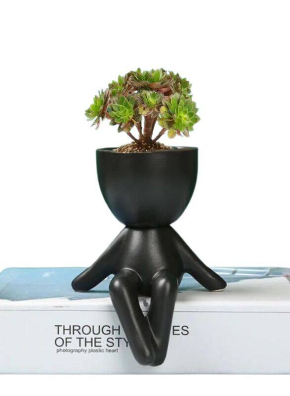 Ceramic Succulent Black Plant Pot Creative Human Shaped Small Cactus pots Flower Pots Mini Plant Planters for Desktop Usage Home Decoration, Man 6