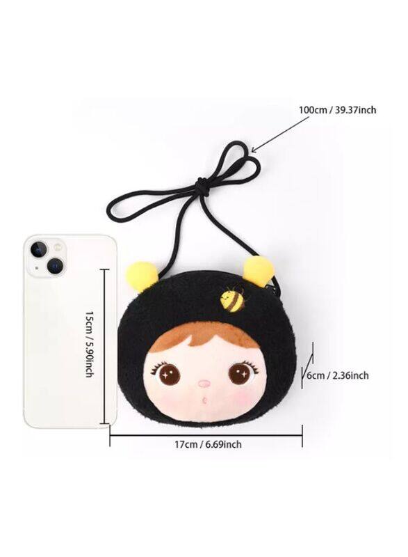 Cute Little Baby Plush Shoulder Bags/Wallets For Girls, Plush Shoulder Bags with Strap for Kids Coin Purses Cute Princess Handbags Kids, Accessories for Girls, Black