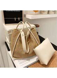 Fashionable Large Capacity Light Brown Straw Bag for Women - The Perfect Accessory for Everyday Style, White