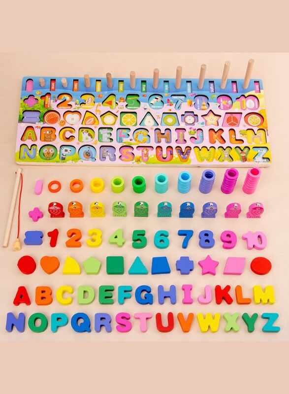 Educational Wooden Board 5 in 1 Numbers Action Maths Counting Fish Catching