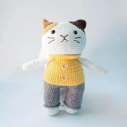 Handmade Natural Cotton Crochet Cat Toy Doll for Baby Friend Amigurumi Crochet Sleeping Buddy for Kids and Adults, 25cm