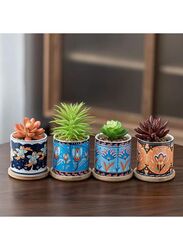 4 Pcs Succulent Plant Pots Small Modern Ceramic Indoor Planter with Bamboo Tray for Cactus Herbs Home Design 5 (Plants Not Included)