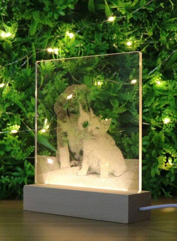 

Generic 3D Acrylic Night Light Table Lamp with Wooden Base, Best Gift for Birthday, Anniversary, and Home Decor (Loving Cat and Dog)