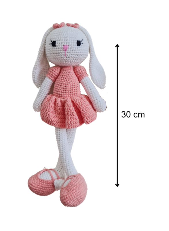 Handmade Natural Wooden and Cotton Crochet Toy Doll with rattle and Pacifier Chain for Baby Friend Amigurumi Crochet Sleeping Buddy for Kids and Adults, Bunny 2 25cm