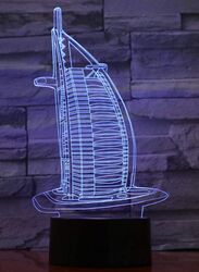 Multi-color Burj Al Arab 3D LED Night Lamp, USB Desk Lamp, 16 Color with remote control Bedroom Table Lamp, Home Decor Light Gifts