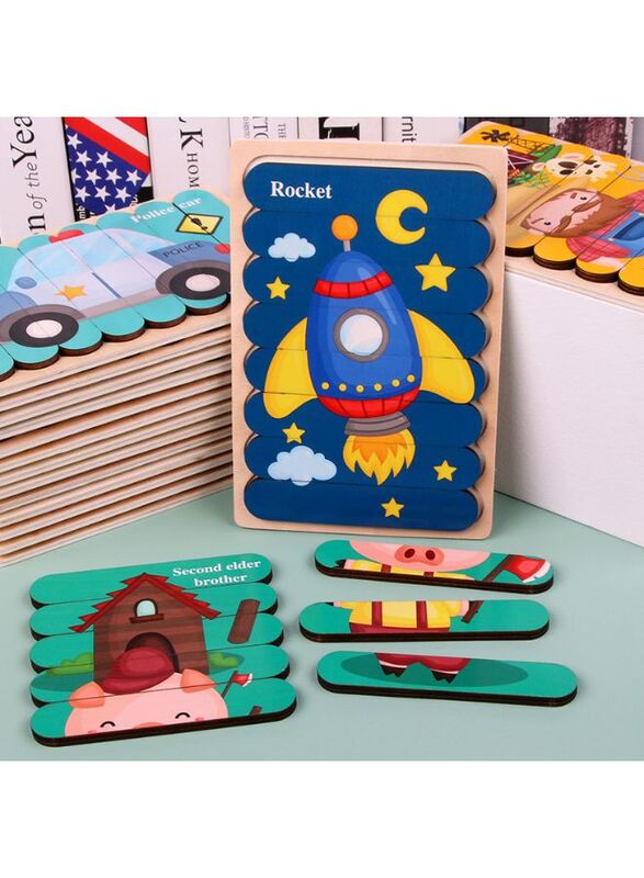Wooden Toy 3D Double-sided Jigsaw Bar Puzzles Children’s Creative Story Stacking Matching Puzzle Early Educational Toys