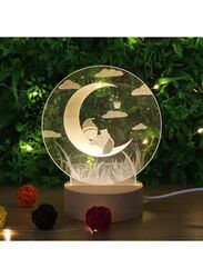 3D Acrylic Night Light Table Lamp with Wooden Base, Best Gift for Birthday, Anniversary, and Home Decor (Kid On Moon)