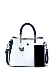 White Leather Purse with Butterfly Keychain - A Chic and Elegant Accessory for Women