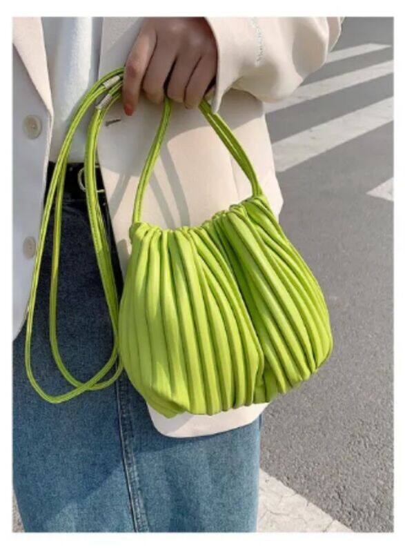 Minimalist Ruched Design Bucket Bag For Women, Green